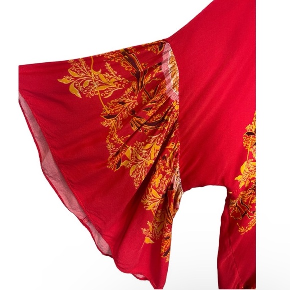 Free People Sunset Dreams V Neck Ruffle Bell Sleeve Tunic Blouse Top oversized - Picture 13 of 15